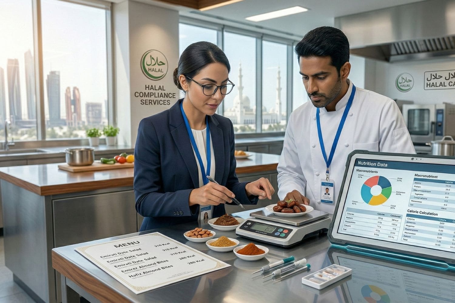Nutritionist analyzing restaurant menu calories